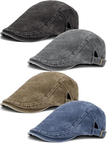 4 Pieces Newsboy Caps for Man Boston Scally Washing Cotton Flat Cap Cabbie Driving Irish Gatsby Hat Ivy Beret Adjustable Lightweight for Daily Use