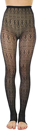 Image of ToBeInStyle Women's Single Floral Lace Fishnet Tights Footless & Stirrup Design