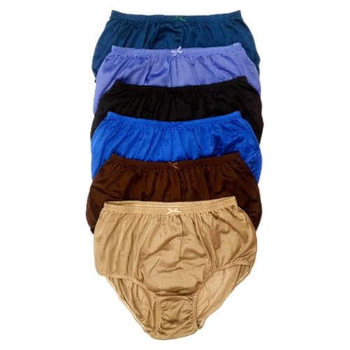 Littledream Lot of 6 Vintage Plus Size 3XL Sheer Transparent Silk Nylon Panties Dark Color Men Womens Full Cut Briefs Knicker Underwear Hips 44