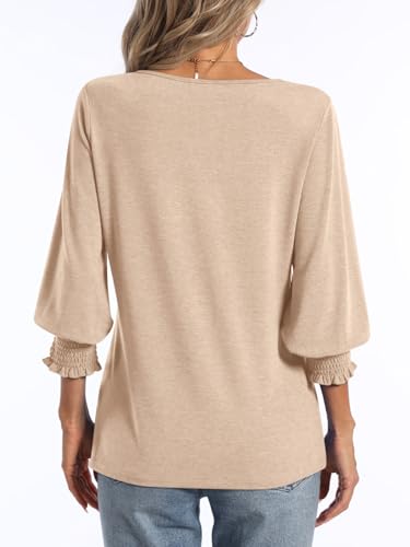 PGANDS Women's 3/4 Sleeve V Neck T Shirts Ruffle Sleeve Summer Casual Tops4