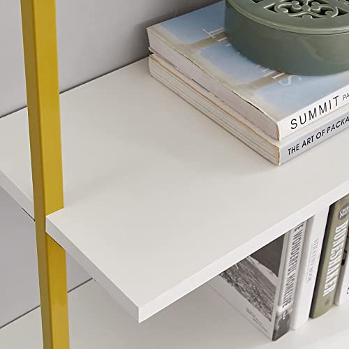 Praisun Ladder Shelf, 5 Tier Industrial Bookshelf For Bedroom, Open Wall Mount Bookshelf, Display Storage Rack Organizer, White And Gold Shelves #TOP5