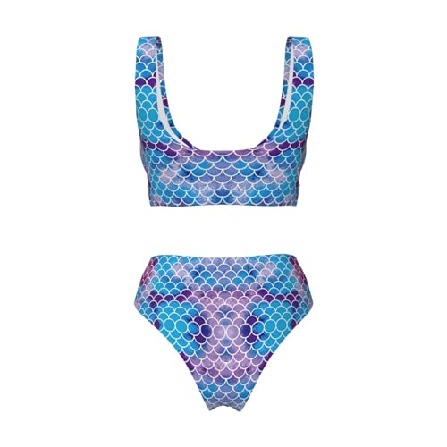 Bikini de sirena de dos piezas para mujer con estampado de escamas 6