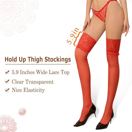 Thigh High Stockings for Women with Silicone - 15D Sheer Lace Top Nylon Stay Up Pantyhose for Women3