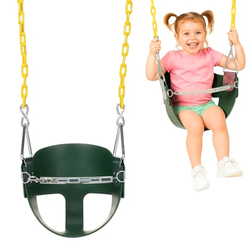 Eastern Jungle Gym Heavy-Duty High Back Half Bucket Toddler Swing Seat with Coated Swing Chains and Safety Strap