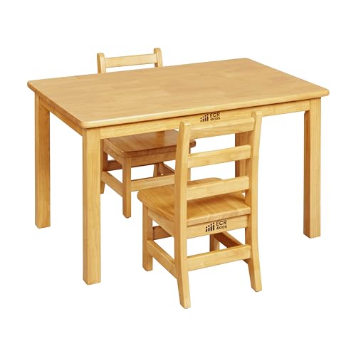 Image of ECR4Kids 24in x 36in Rectangular Hardwood Table with 20in Legs and Two 10in Chairs, Kids Furniture, Honey