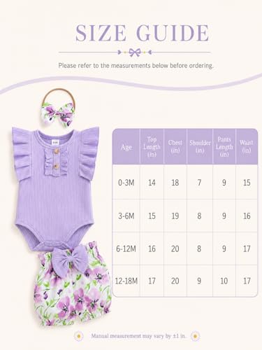 ChuYuKu Newborn Girl Summer Clothes Floral Romper Infant Baby Girls Shorts Summer Set Toddler 1st Birthday Outfits Purple 0-3M — view 6