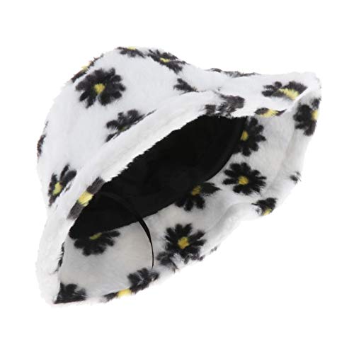 oshhni Adolescentes Meninas Adultos Feminino Chapéu Balde Fofinho Fofinho Pêlo Falso Estampado Chapé