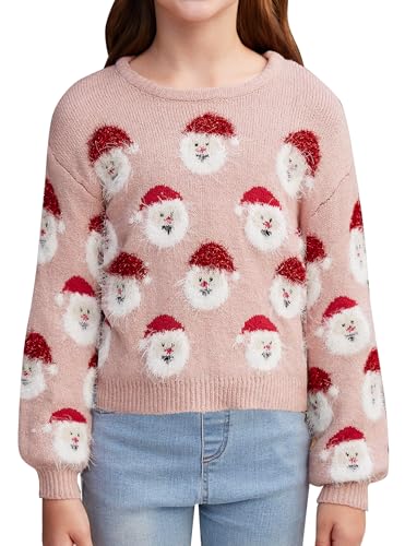 IIMMER Christmas Little Girls Santa Claus Ugly Pattern Knitted Sweatshirt Pullover Winter Sweater Pink 12 Years