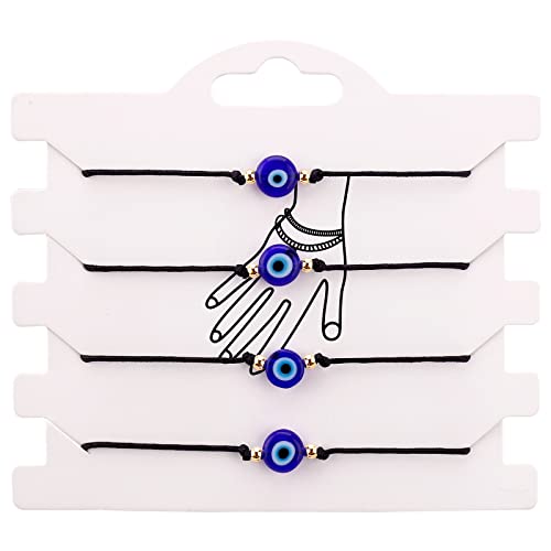 Summer Love Hand Made 12Pcs Evil Eye Bracelets Pack Bulk Set Women Men Evil Eye Anklet Jewelry Protection Braclet Black Red String Boys&Girls (4Pcs Black Gold) #TOP3