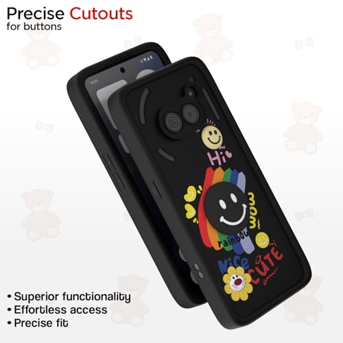 Image of Pikkme Back Cover for Nothing Phone 2A / 2A Plus | Soft Silicone| Cute Rainbow Smile & 3D Cartoon Flower Design | Shockproof Raised Camera Protection Bumper Case (Black)