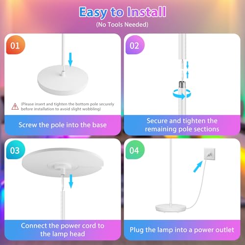 2-in-1 Full Spectrum LED Floor Lamp with Remote, 76'' Tall 350° Adjustable 4100LM Super Bright Reading Lamp with RGB Ambient Glow,Stepless Dimming & 5CCT Modern Standing Lamps for Living Room, Bedroom - image 9