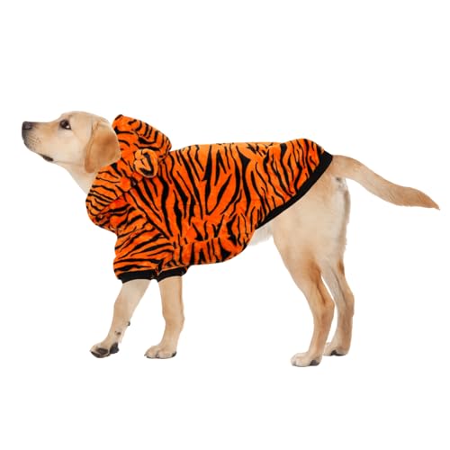 Dog Tiger Costume Halloween Dog Costume Pet Tiger Costumes Pet Warm Clothes with Hoodie for Large Dogs (X-Large)