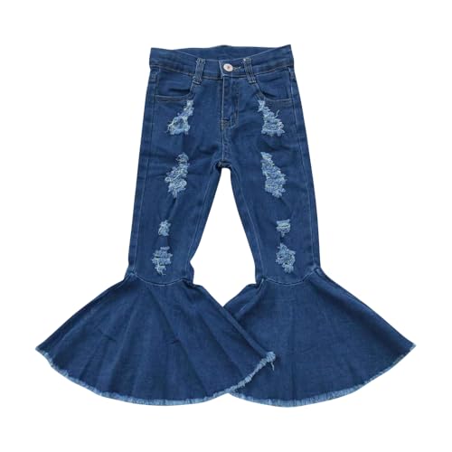 Todder Western Ripped Jeans Girl Jeans Ruffle Bell Bottom