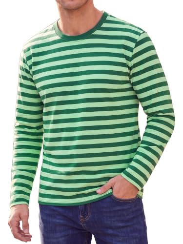 Image of Lars Amadeus Men's Striped T-Shirt Long Sleeve Round Neck Basic Light Green