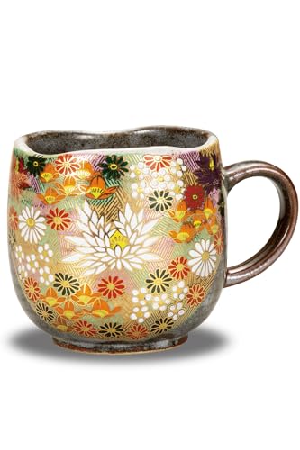 Taza de porcelana Kutani Yaki con flores doradas miniatura 1