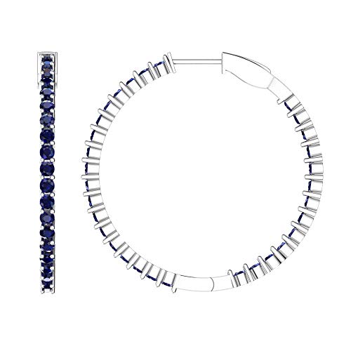 Belinda Jewelz Large Hoop Earrings For Women Sapphire Birthstone Tennis Eternity Earring 925 Sterling Silver 3 Mm Shiny Round Cut Sparkly Gemstone Fine Jewellery Accessory Push Back Topaz For Valentine’s Day And Wedding Gifts 5.1 Carat Blue Stone #TOP1