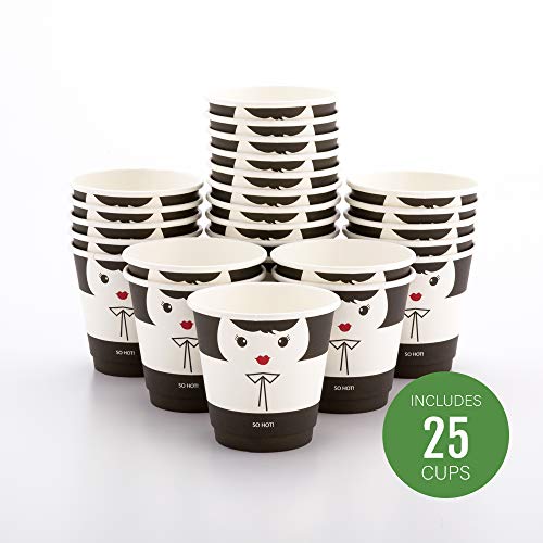 Image of Restaurantware 8 Ounce Paper Cups, Pack of 25 Madame Design Disposable - Leakproof, Recyclable, Black and White Insulated Hot Beverage Holders, with Matching Lids Available for Purchase Separately