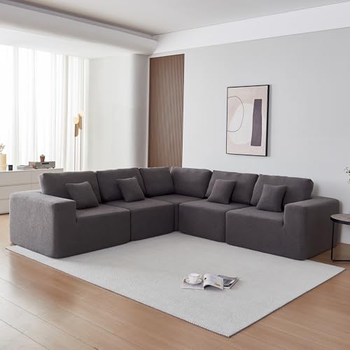 Sofá modular modular de tela en forma de L de 275 x 275 cm, moderno sofá de 5 plazas con 4 cojines para sala de estar y oficina, no requiere montaje