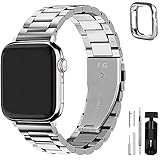 Fullmosa Compatible Apple Watch Band 45mm 42mm 44mm 38mm 40mm 41mm, Stainless Steel iWatch Band for Apple Watch Series 7/6/5/4/3/2/1/SE, 42mm 44mm 45mm Silver