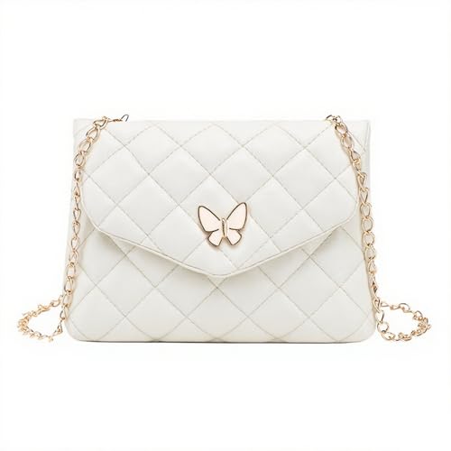 Bolsa tiracolo acolchoada feminina moderna bolsa de ombro borboleta bolsa transversal carteira de telefone com corrente designer bolsas, Branco, Branca