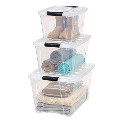 IRIS USA TB Clear Plastic Storage Bin Tote Organizing Container with Durable Lid and Secure Latching Buckles, 53 Qt./ 32Qt./ 19Qt, 3 Pack