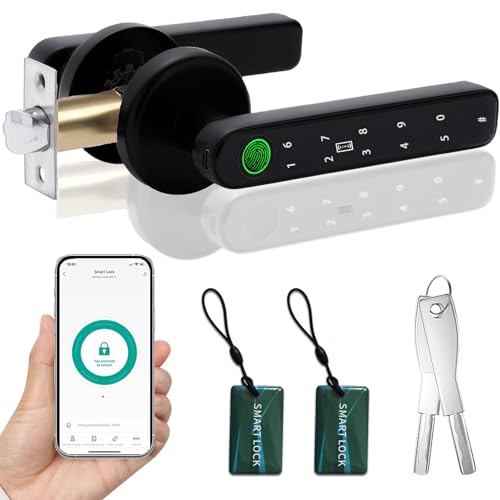 Smart Fingerprint Door Lock, Biometric Keyless Entry Door Lock with APP - Cards - Backup Key - Fingerprints - Codes for Bedroom Hotel Office Apartment and More(Black)
