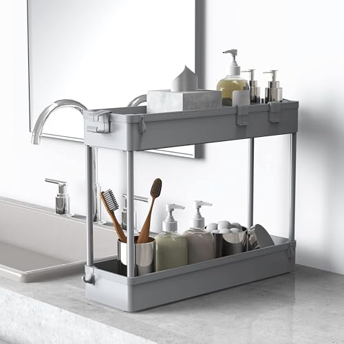 Image of SPACELEAD 2-piece Set Slim Storage Cart 3 Tier,Bathroom Organizer Rolling Utility,Mobile Shelving Unit Slide Out for Office, Kitchen, Laundry Room & Narrow Places