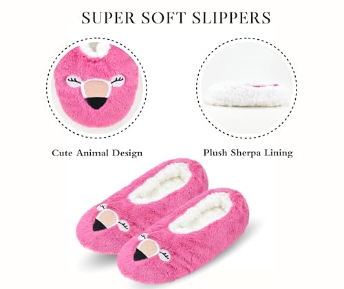 Image of Keyela Women Fuzzy Animal Slipper Socks, Non Slip Indoor House Slippers | Soft fuzzy plush material, cute animal design with gripper sole for bedroom, lounge indoor daily wear