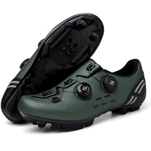 Zapatillas de Ciclismo Hombre & Mujer Carretera / MTB - Sistema SPD de Autobloqueo, Zapatillas de Bicicleta Ligeras & Transpirables con Suela Plana para Carretera & Montaña (Unisex),Verde*Mount-43 EU