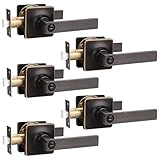 GOBEKOR 5 Pack Oil Rubbed Bronze Door Handle Interior Door Levers Privacy for Bedroom Bathroom Square Door Handles Keyless Straight Levers