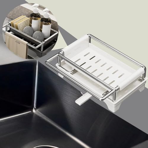 Image of Sponge Holder for Kitchen Sink Home Decor Space Saving with Quick Drain Tray Beige