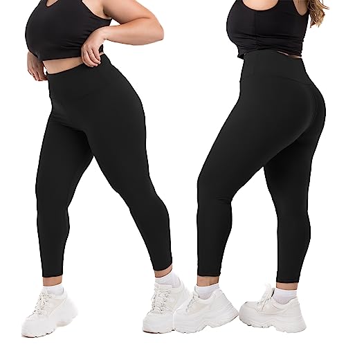 SINOPHANT Plus Size Leggings for Women, High Waisted Tummy Control Buttery Super Soft Black Yoga Pants for Workout Running2