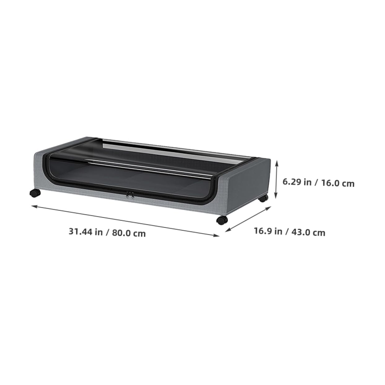 Unterbett Aufbewahrungsbox mit Rollen, Faltbar, Grau, Transparent