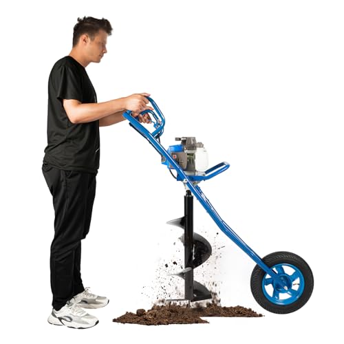 2200W 63CC Post Hole Digger, 8800 RPM 2-Stroke Gas Powered Earth Auger Borer Ground Drill, 25:1 Gas Powered Earth Digger with Earth Auger Drill For Drilling Holes Quickly in Ordinary Soil (Blue)