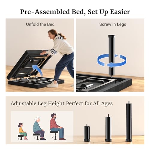 Tami Tami T600 Adjustable Bed Frame Queen Size with Remote & Massage - Electric Beds Bases, Zero Gravity, Dual Side USB, Side Pockets, Nightlight, Quiet Motor, Wireless Remote, 5 Min Easy Assembly