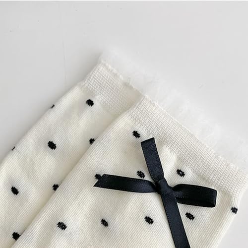 Image of Starella Women's Cute Bow Ruffle Frilly Socks Lace Polka Dot Casual Crew Sock for Flats 4 Pairs