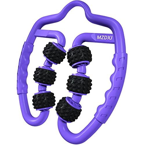 Cellulite Massage Tool Muscle Roller - Deep Fascia Massager & Dimpled Skin Remover for Legs, Thighs & Buttocks - Anti-Cellulite Roller, Smooth Skin, Pain Reliefs (Purple Black - 6 Wheel) 6 W