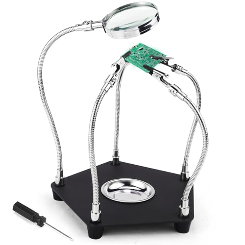Troisieme Main Soudure avec 4 Bras Flexibles et Loupe Souder à la Troisième 3eme Main Support Soudure Electronique pour Réparation Électronique Modelisme...