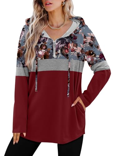 BETTE BOUTIK Womens Quarter Zip Tunic Hoodies Pullover Long Hooded Sweatshirts S-3XL