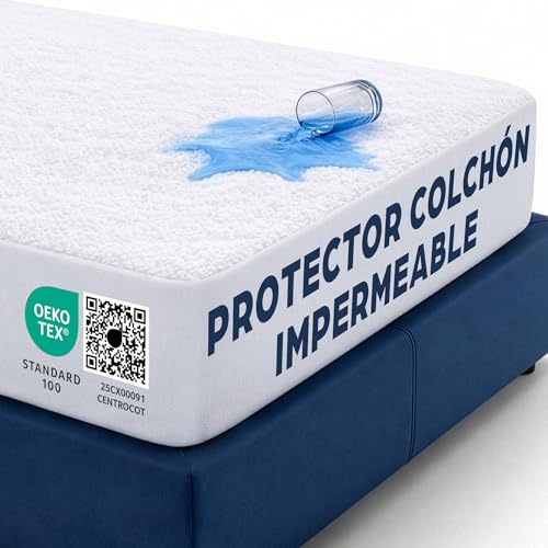 Protector Colchón 90 x 190 cm Funda Colchón Impermeable Sábana Bajera Impermeable de Algodón y Microfibra Cubre Colchón para Cama Transpirable Hipoalergénico Antiácaros Lavable a Máquina