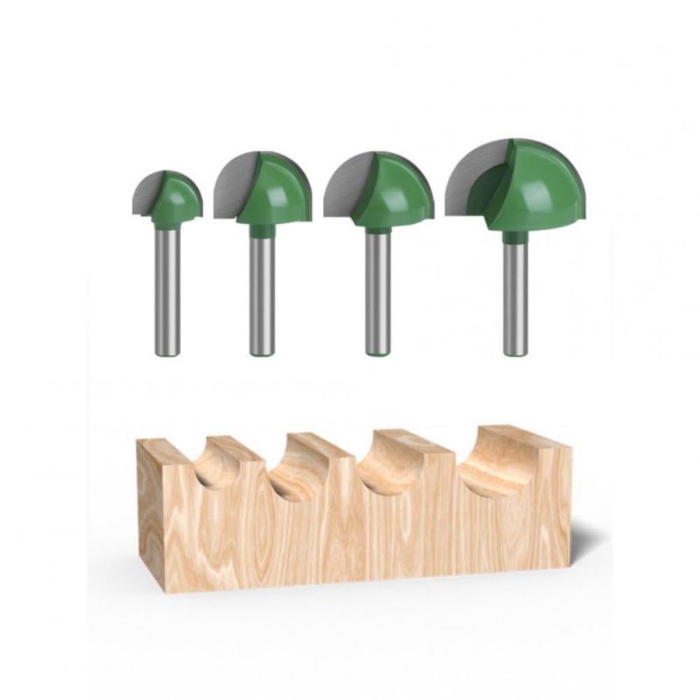 Lot de 4 fraises à défoncer en alliage d'acier tungstène 6 mm de diamètre à nez rond en demi-cercle Outil de travail du bois