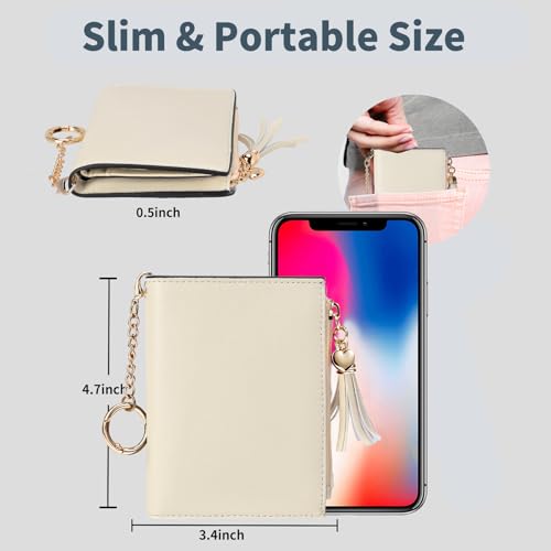 Image of Gostwo Women's Small Slim Wallet with RFID Protection & Keychain for Girls | 8 Card Slots,faux Leather, Tassel Decor, Built-in Keychain, Slim Compact, Snap & Zip Closure, Ideal for Daily & Travel
