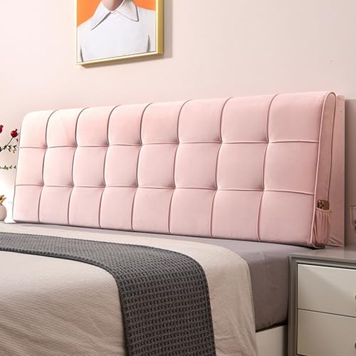 Funda de cabecera acolchada de terciopelo todo incluido para cama tamaño King, color rosa (150 cm), decoración de dormitorio y cojín para cama de matrimonio, funda de cabecero doble pequeña que mejora