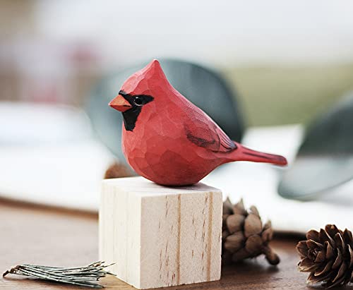 Estatua de madera pintada de pájaro cardinal rojo miniatura 4