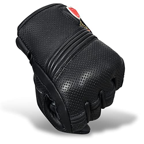 Leather Motorcycle Gloves for Men - 100% Cowhide Biker Gloves, Touchscreen, Breathable, Knuckle Protection for ATV UTV Riding (Medium)