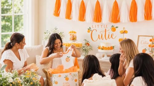 Image of Orange and White Tassel Garland Streamers - 20pcs Orange White Tissue Paper Tassel Banner for Party Decor,DIY Kits - (20 PCS)