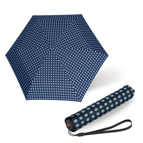 Knirps Taschenschirm Ultra I.030 Slim Manual - Leichtester 115 g - Exklusives Griff-Design - Sturmfest - 21 cm - navy dot
