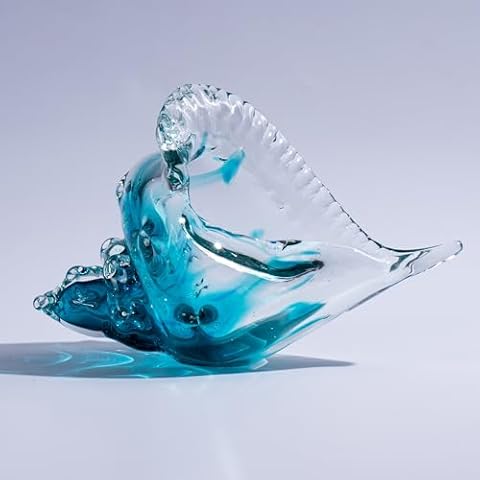 QIANCHANG Hand Blown Glass Conch Shell Figurine, 8" Blue Crystal Glass Art Seashell Sculpture Paperweight Home Decor Cover