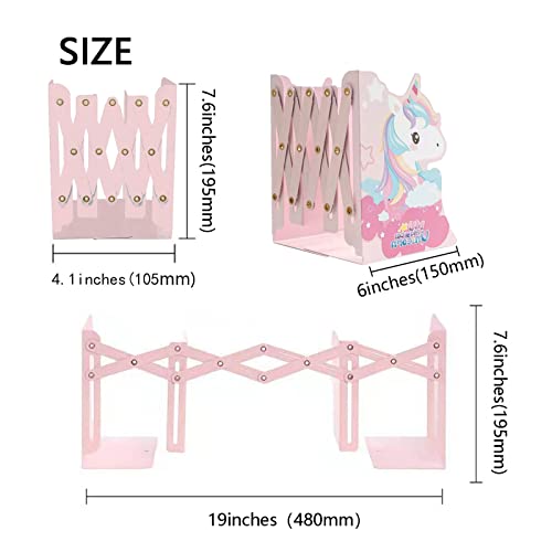 Zyners Adjustable Metal Bookends Heavy Duty For Shelves, 2 Dividers, Anti-Slip Design, Unicorn Style Expandable Bookends For Kids, Girls, Desk, Office, Home(19 Inches Max) #TOP1