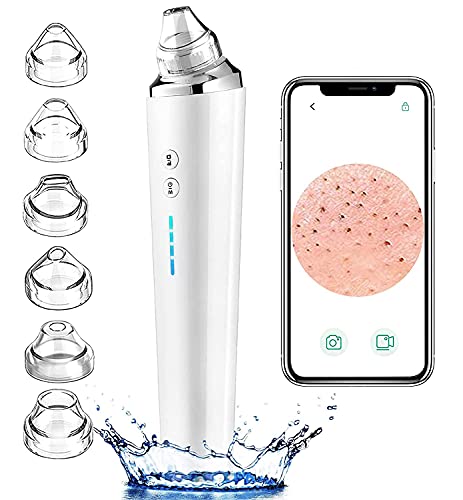 Blackhead Remover Vacuum with 5MP LED Display Pore Vacuum Cleaner Kit with 3 Adjustable Suction Levels and 6 Replaceable Suction Probes USB Rechargeable Facial Comedone Acne Extractor Tool HHY (White)
